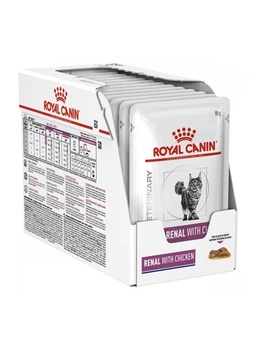 Упаковка влажного корма Royal Canin Renal Feline Chicken для кошек с курицей (кусочки в соусе) 12 шт х 85 г