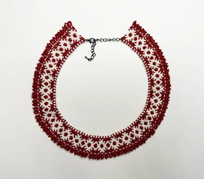Традиционная украинская силянка из бисера HatynkaUA Necklace 39 см Красно-белый (SUN999_53)