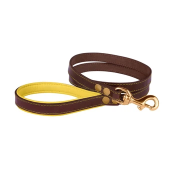 Повідець для Собак Шкіряний Barksi BronzeDog Premium з Литою Латунною Фурнітурою Коричнево-Жовтий L(47308/Т)