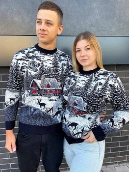 Светр House унісекс новорічний вовняний L синій (26587)