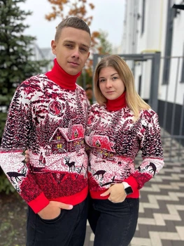 Светр House новорічний унісекс вовняний XL червоний (26588)