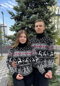 Светр Christmas Reindeer новорічний унісекс вовняний XL чорний (26589)