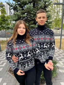 Светр Christmas Reindeer новорічний унісекс вовняний XL синій (26589)