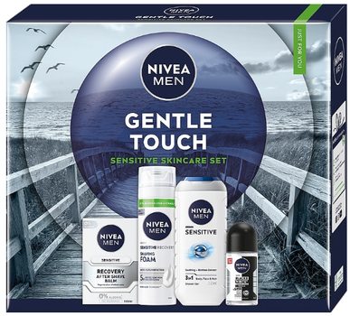 Zestaw kosmetyków do pielęgnacji ciała Nivea Men Gentle Touch Żel pod prysznic 250 ml + Antyperspirant roll-on 50 ml + Balsam po goleniu 100 ml + Pianka do golenia 200 ml (5900017102764)