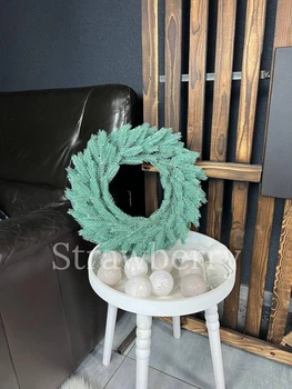 Новогодний венок Венский диаметром 40 см пышный искусственный рождественский венок с густыми ветками из полимера, долговечный праздничный декор премиум класса для дома, дверей и стен Голубой
