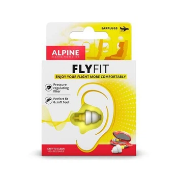 Alpine FlyFit — беруші для літака та подорожей, регулювання тиску, SNR 17 дБ, багаторазові, від закладеності вух