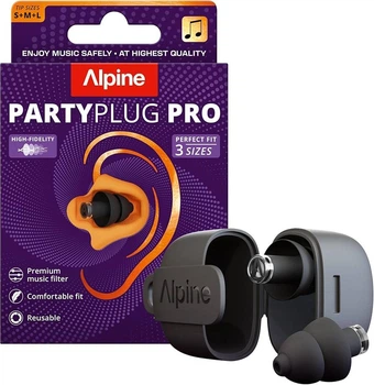 Беруши для концертов Alpine PartyPlug Pro 21 дБ Black Multisize (S/M/L) — музыкальные беруши High Fidelity, многоразовые, для фестивалей и вечеринок