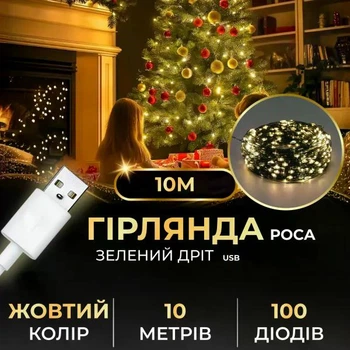 Гірлянда Роса 100 LED 10 метра зелений дріт артикул USB100L10MGY