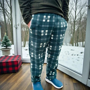 Чоловічі флісові штани Pjamoni теплі в клітинку з кишенями 2XL (52–54)