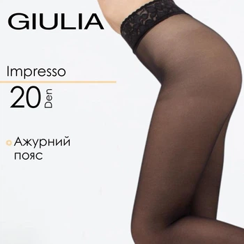 Класичні колготки з мереживним поясом на силіконі Giulia IMPRESSO 20 (2) Black-nero чорні капронові колготи