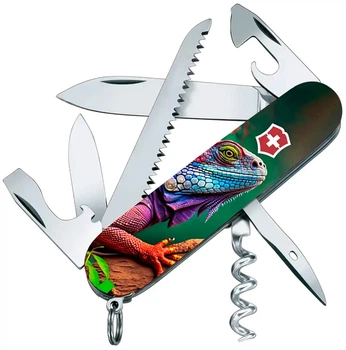 Ніж складаний, мультитул Victorinox Camper Animal (91мм, 14 функцій), хамелеон 1.3613.3.F1020pw