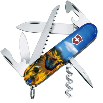 Ніж складаний, мультитул Victorinox Camper Ukraine (91мм, 14 функцій), соняшники 1.3613.7.T3200pw
