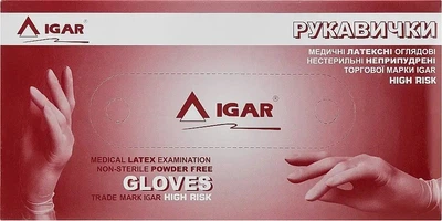 Перчатки латексные Igar High Risk смотровые повышенной прочности M 25 пар.