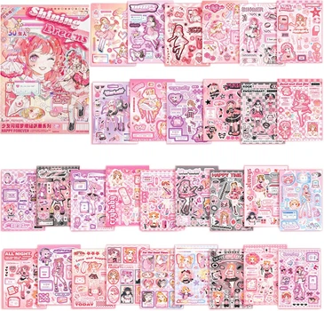Набор наклейок Anime Kawaii в пастельном стиле | Аниме Кавай, 30 листов, 500+ наклеек для блокнота, ноутбука, дневника, розовые