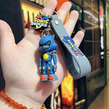 Брелок Соник из мультфильма (Sonic the Hedgehog) на карабине с ремешком для ключей и рюкзака Серый
