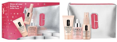 Zestaw do pielęgnacji twarzy Clinique Glow All Over Serum nawilżające 30 ml + Maska na noc 30 ml + Spray nawilżający 30 ml + Kosmetyczka (192333275078)