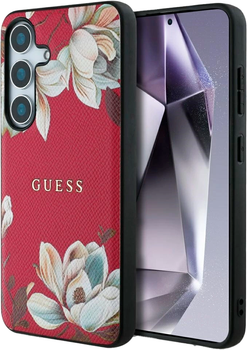 Панель Guess Grained Printed Flower Pattern MagSafe для Samsung Galaxy S25 Fucsia (3666339448899)