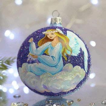 Ялинкова іграшка новорічна куля Santa Shop Янгол на хмарі Блакитний 10 см (4820001106749)