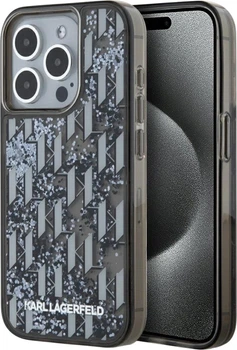 Панель Karl Lagerfeld Liquide Glitter Monogram Gradient для Apple iPhone 15 Pro Black (3666339256166)