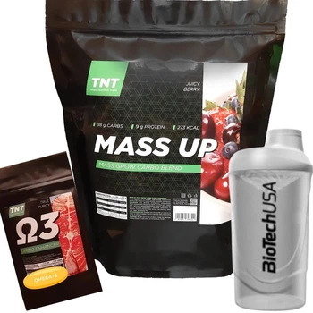 Комплекс для швидкого набору ваги + набір м'язової маси : Гейнер Mass UP 2,5 кг+ Шейкер + Омега 3 TNT Nutrition