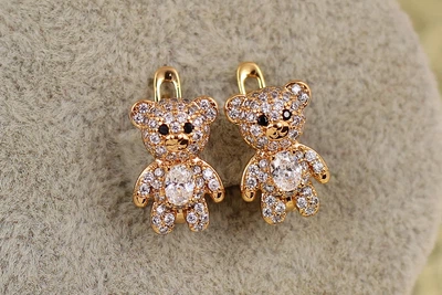 Серьги детские Xuping Jewelry медвежонка с белым камешком 1,4 см золотистые