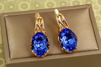 Сережки Xuping Jewelry Гранд із синім каменем 3,1 см золотисті