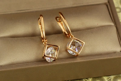 Серьги подвески Xuping Jewelry кубики 2,8 см золотистые