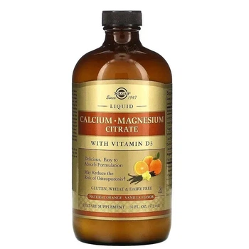 Рідкий Кальцій та Магній Цитрат з вітаміном Д3 Solgar Liquid Calcium Magnesium Citrate with Vitamin D3 473 мл Апельсин Ваніль