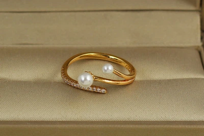Кольцо Xuping Jewelry раздвижное две маленькие жемчужины р 18+ золотистое