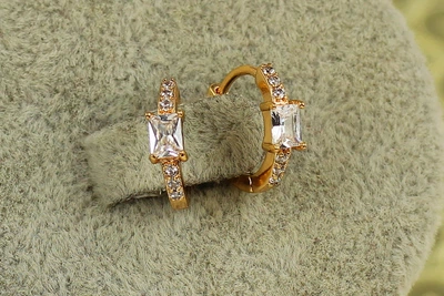 Сережки Xuping Jewelry колечки доріжка з прямокутним каменем 1,2 см золотисті