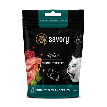 Хрустящие лакомства Savory для здорового роста котят, индейка с клюквой 50 г (арт.31393)