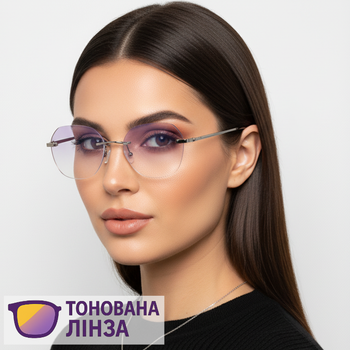 Женские безоправные очки для зрения – стильный шестигранник с сиреневым акцентом. Код 7899 С1 +3.75
