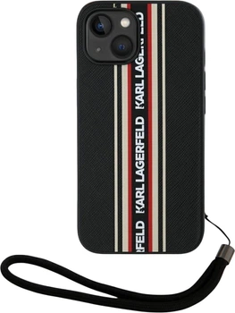 Панель Karl Lagerfeld Saffiano Athleisure Stripes Cord для Apple iPhone 15 Black/Red (3666339254605)