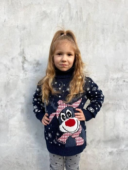 Свитер детский Snowy deer теплый с высоким горлом 5-6 лет 110-116 рост синий (26594)