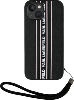 Панель Karl Lagerfeld Saffiano Athleisure Stripes Cord для Apple iPhone 15 Black/Pink (3666339254742)
