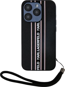 Панель Karl Lagerfeld Saffiano Athleisure Stripes Cord для Apple iPhone 15 Pro Black/Pink (3666339254766)