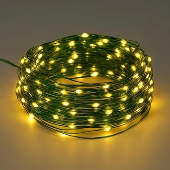 Светодиодная гирлянда нить "Роса" 30 м, с пультом, 300 LED, от USB, зеленый провод, Теплый белый
