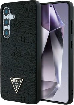 Панель Guess Grained Hot Stamp Peony Pattern Triangle Logo MagSafe для Samsung Galaxy S25 Black (3666339449223)