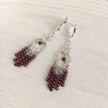 Сережки Hand Made з намистинами натурального граната
