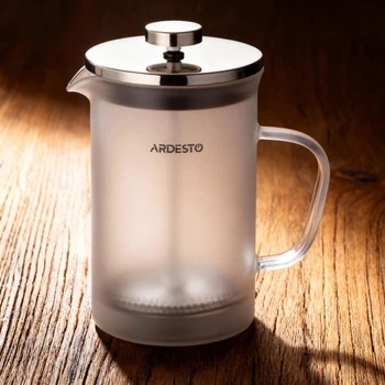 Френч-пресс для заваривания кофе и чая ARDESTO Fresh Matt 800 мл Заварочный чайник для приготовления горячих и холодных напитков из боросиликатного стекла с фильтром из нержавеющей стали Серый
