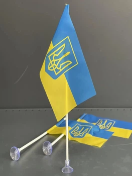 Прапор України на липучці 20х15 см сувенірний з гербом, на ручці та присоскою на вікно на автомобіль аксесуар Kayfovo K20-15
