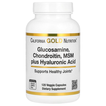 Глюкозамін, хондроїтин, МСМ та гіалуронова кислота California GOLD Nutrition "Glucosamine, Chondroitin, MSM plus Hyaluronic Acid" комплекс для суглобів і кісток, хондропротектор (120 рослинних капсул)