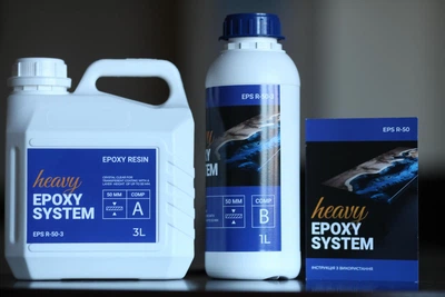 Эпоксидная смола 3 кг Heavy Epoxy System (смола + отвердитель) толстослойная, прозрачная, для заливки 10-50 мм, для панно, 3D-картин, подносов, декоративных вставок и изделий из дерева