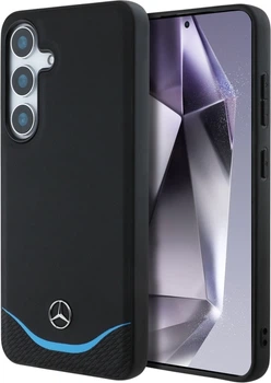 Etui plecki Mercedes Leather Contrasted Blue Horizontal Curve MagSafe do Samsung Galaxy S25 Black (3666339423940)