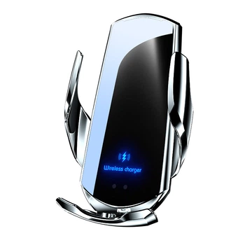 Автомобільний тримач Smart Sensor Q3 з бездротовою зарядкою 15W + магнітні адаптери (Lightning/Type-C/MicroUSB) Сріблястий