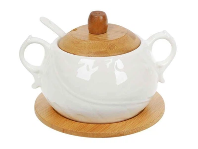 Цукорниця BONADI 400мл порцелянова з ложкою та бамбуковою кришкою Naturel