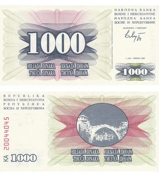Банкнота 1000 динарів Боснія і Герцоговина 1992 рік UNC