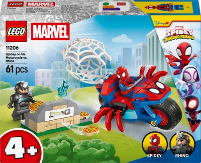 Конструктор LEGO Spidey Павук на мотоциклі проти Носорога 61 деталь (11206)