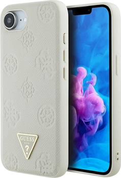 Панель Guess Grained Hot Stamp Peony Pattern Triangle Logo with MagSafe для Apple iPhone 16e Beige (GUHMPSE4PGBTME)
