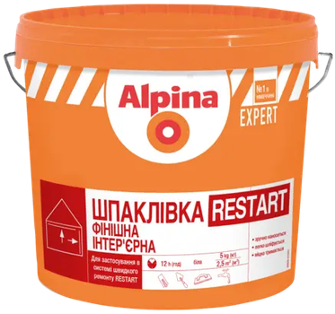 Шпаклевка акриловая Alpina Expert Restart Шпаклевка финишная интерьерная Белая, 14кг